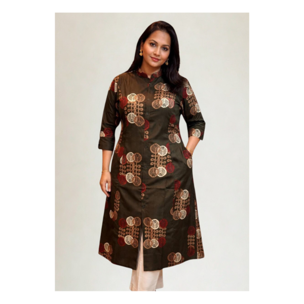 Olive Green Printed Cotton Kurti with Pant Set – Elegant Women’s Ethnic Co-ord Outfit