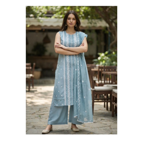 Mint Green Embroidered Kurta Set with Dupatta – Elegant Women’s Ethnic Suit