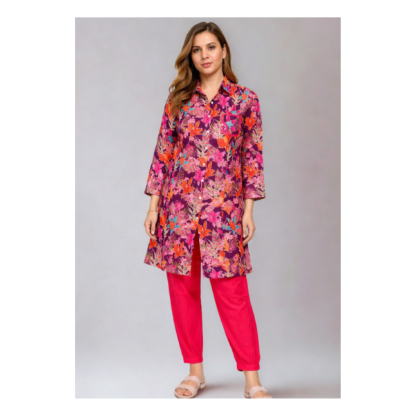 Floral Printed Kurta with Pink Afghan Pants – Stylish Ethnic Co-Ord Set