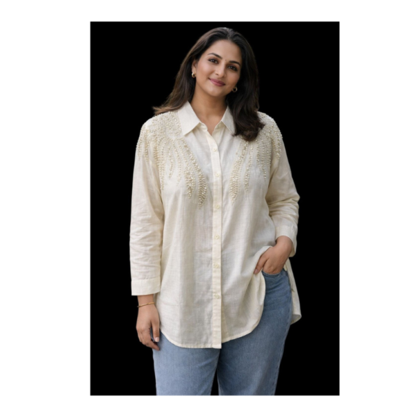 Off-White Embroidered Women’s Shirt – Elegant Casual & Office Wear