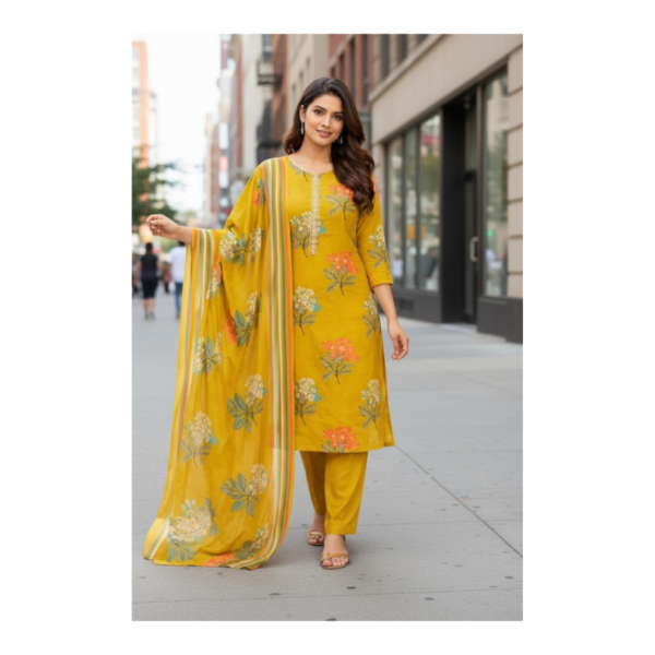 Mustard Yellow Floral Kurta Set with Dupatta for Women – Elegant Ethnic Suit
