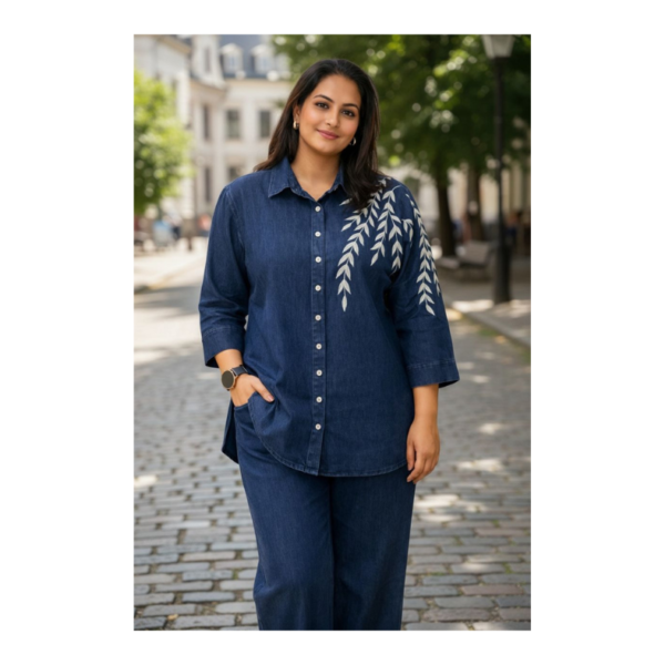 Women’s Premium Denim Co-Ord Set with Embroidered Shirt & Relaxed Pants