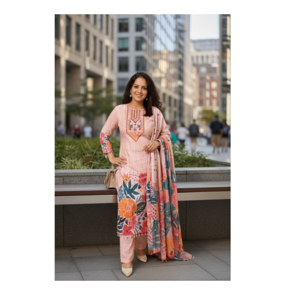 Elegant Floral Printed Cotton Suit Set with Dupatta