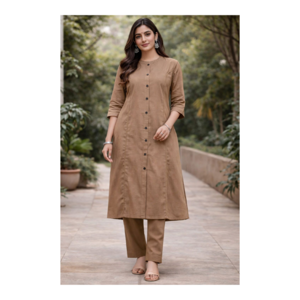 Earth Core Button-Down Linen Kurti Set