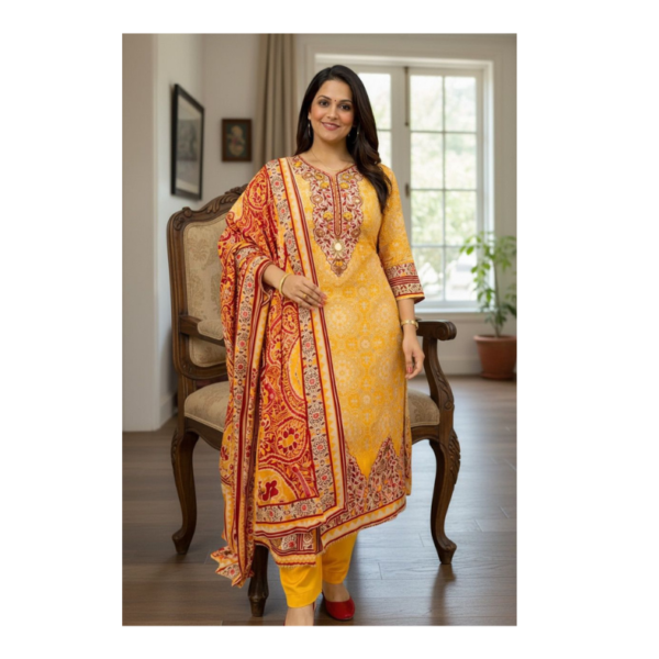 Mustard Yellow Printed Kurta Set with Dupatta for Women – Elegant Ethnic Wear
