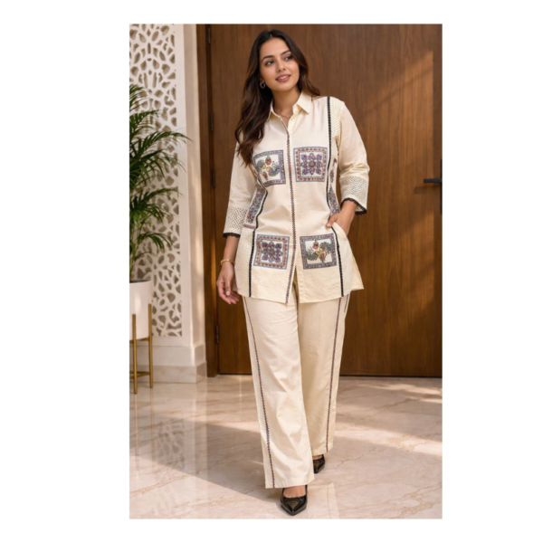 Artisan Heritage Embroidered Co-ord Set in Natural Linen