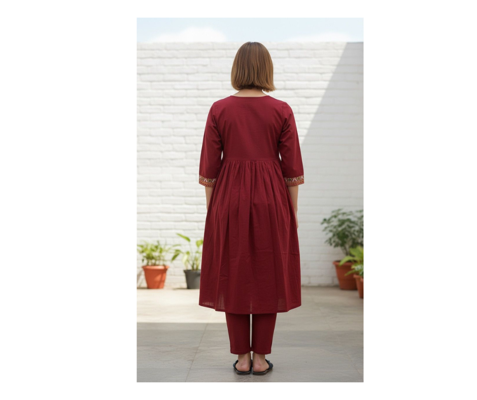 Maroon Muse Embroidered Empire- Cord-set - Image 3