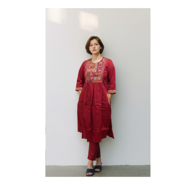 Maroon Muse Embroidered Empire- Cord-set