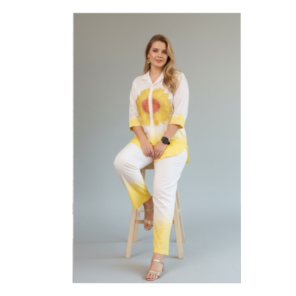 White & Yellow Sunflower Printed Co-Ord Set for Women – Stylish Casual Wear