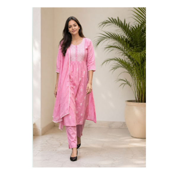 Blush Pink Embroidered Kurta Set for Women with Dupatta – Elegant Ethnic 3-Piece Suit