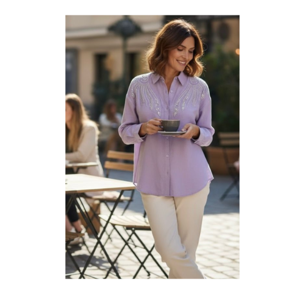 Lavender Embroidered Women’s Shirt – Elegant Casual & Office Wear