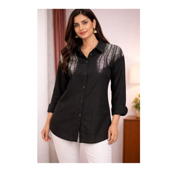 Black Embroidered Shirt for Women – Elegant Casual & Office Wear