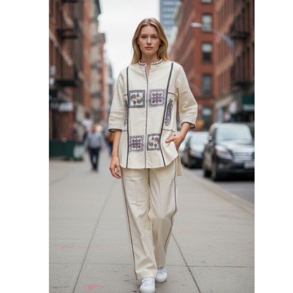 Artisan Heritage Embroidered Co-ord Set in Natural Linen