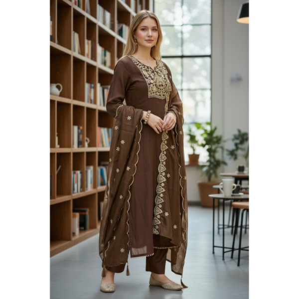Elegant Cotton Chanderi Embroidered Suit Set with Dupatta