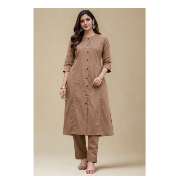 Earth Core Button-Down Linen Kurti Set