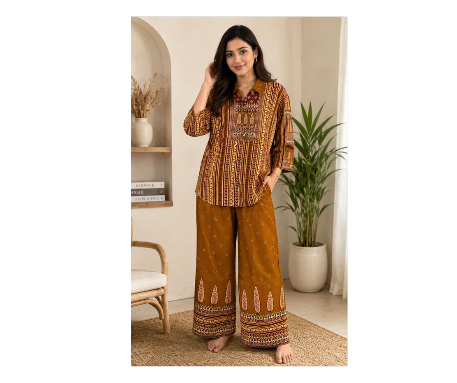 Women’s Premium Ethnic Print Co-Ord Set with Palazzo Pants