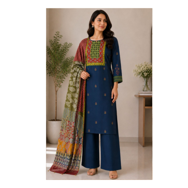 Elegant Navy Blue Printed Kurta Palazzo Set with Designer Dupatta for Women