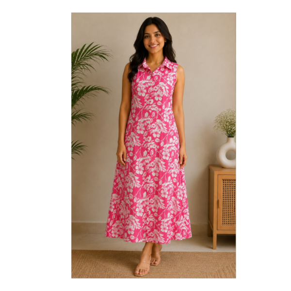 Women’s Pink Floral Printed Sleeveless Maxi Dress | Summer Casual Wear