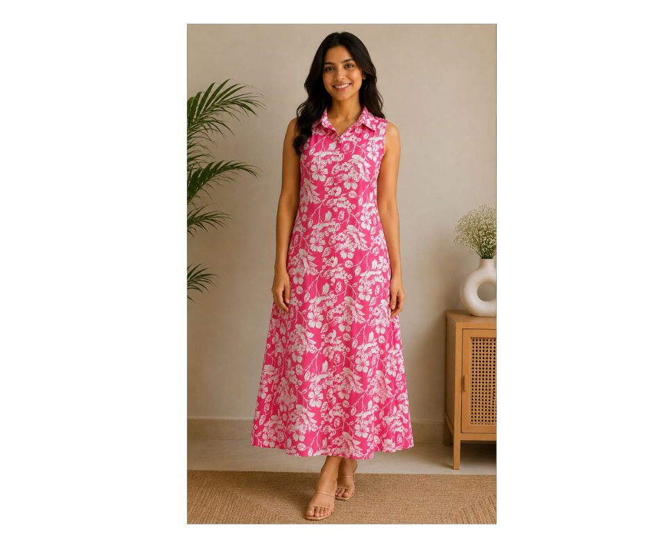 Women’s Pink Floral Printed Sleeveless Maxi Dress | Summer Casual Wear