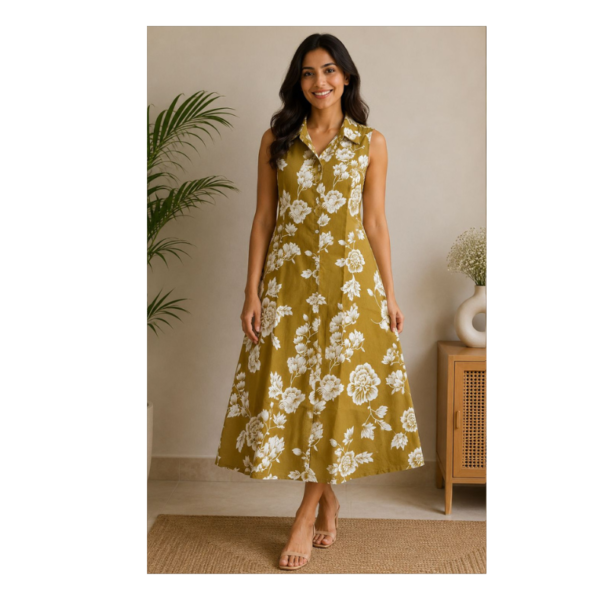 Women’s Mustard Floral Printed Sleeveless Midi Dress | Chic Summer Wear