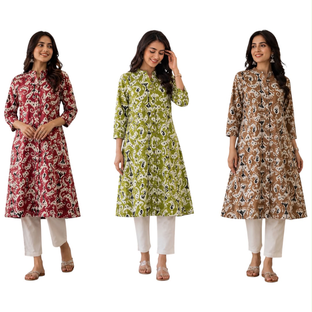 Women's Maroon Printed Cotton Kurti | Premium A-Line Ethnic Kurti - Image 3