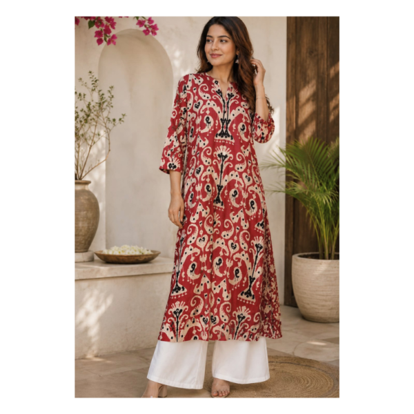 Women's Maroon Printed Cotton Kurti | Premium A-Line Ethnic Kurti