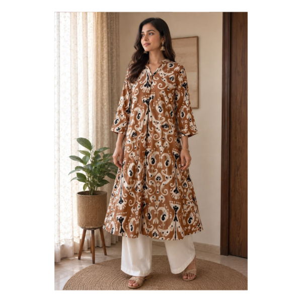 Women's Brown Printed Cotton KurtI | Premium Ethnic Wear