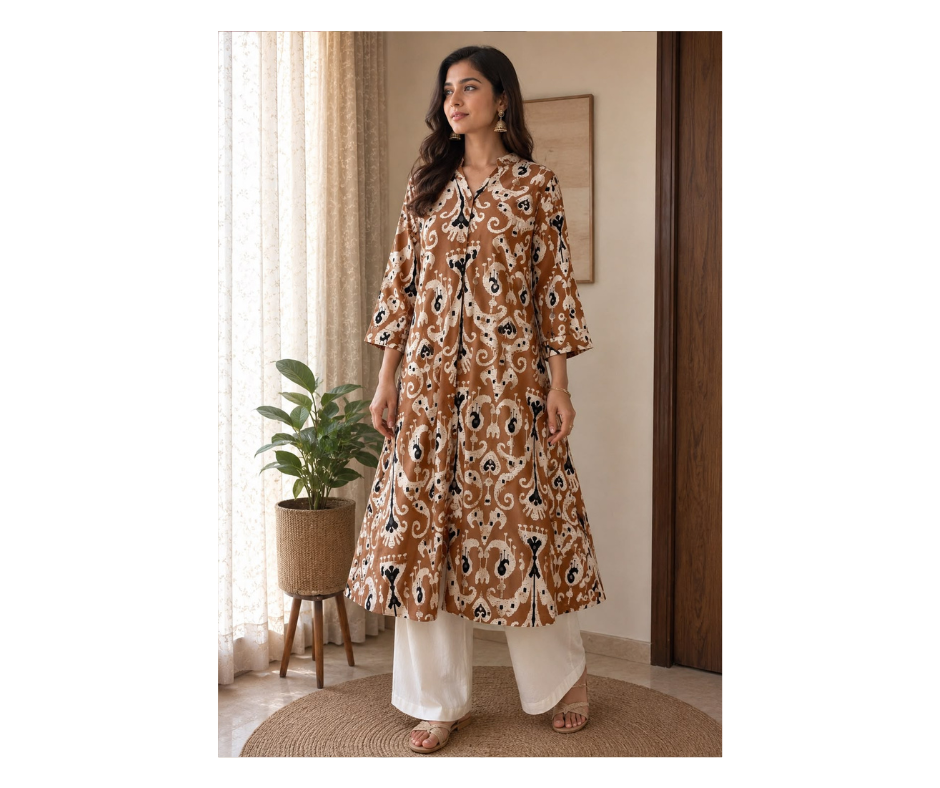 Women's Brown Printed Cotton KurtI | Premium Ethnic Wear