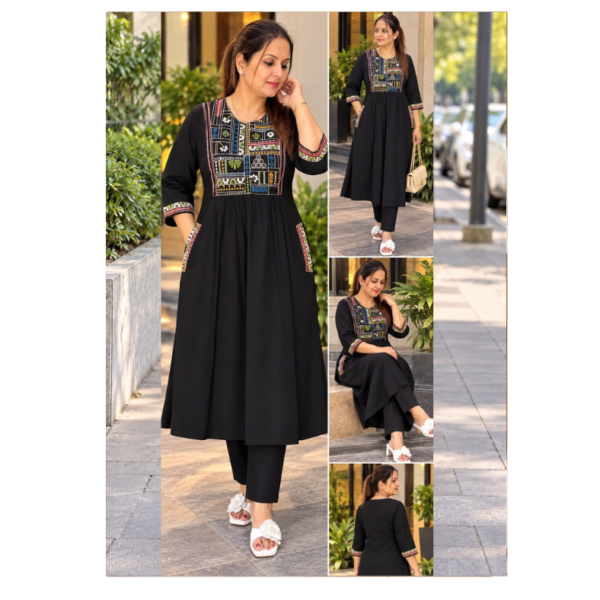 Women’s Black Embroidered Kurta Pant Set